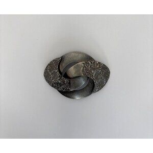 Vintage Silver Tone Interlocking Circle Brooch Smooth Hammer Textured Design